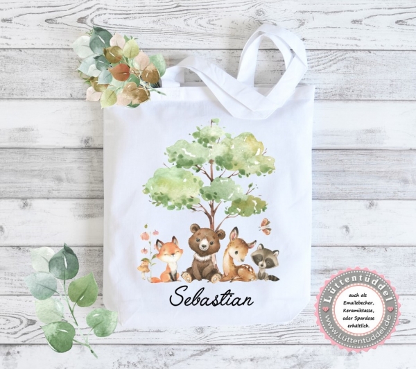 Tasche Freunde Tiere Wechselwäsche Wechselkleidung (personalisiert) für Kindergarten Wunschname KITA Kindergarten Einschulung Lüttentüddel®